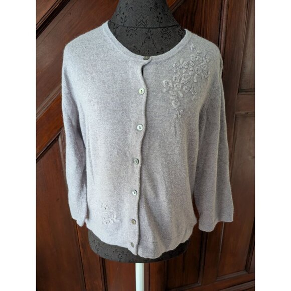 Apostrophe Sweaters - Apostrophe Womens Lavender Cardigan Floral Embroidery M Silk Cashmere Blend